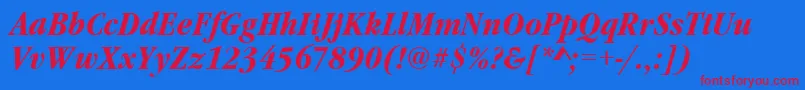 GaramonditcteeconBoldItalic-fontti – punaiset fontit sinisellä taustalla