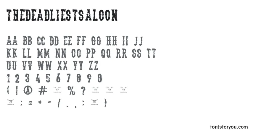 Шрифт Thedeadliestsaloon (79792) – алфавит, цифры, специальные символы