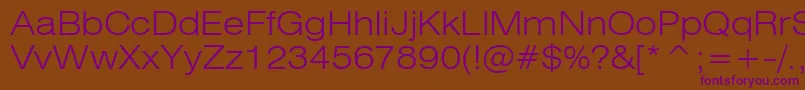Swiss721LightExtendedBt Font – Purple Fonts on Brown Background