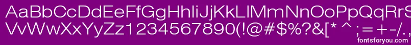 Swiss721LightExtendedBt-Schriftart – Weiße Schriften auf violettem Hintergrund