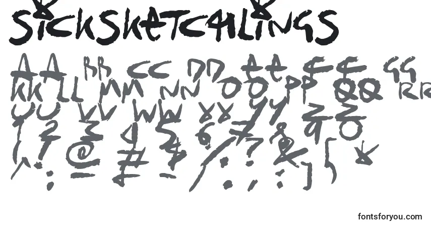 Schriftart SickSketchlings – Alphabet, Zahlen, spezielle Symbole