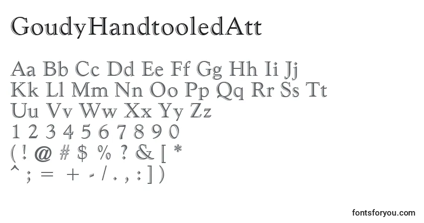 Czcionka GoudyHandtooledAtt – alfabet, cyfry, specjalne znaki