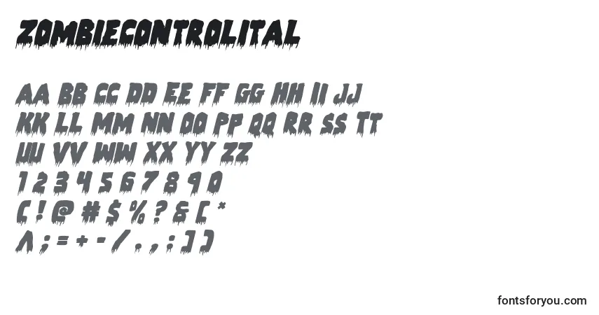 Schriftart Zombiecontrolital – Alphabet, Zahlen, spezielle Symbole
