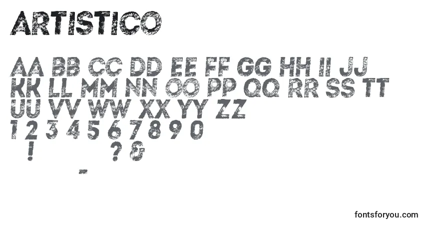 Czcionka Artistico – alfabet, cyfry, specjalne znaki