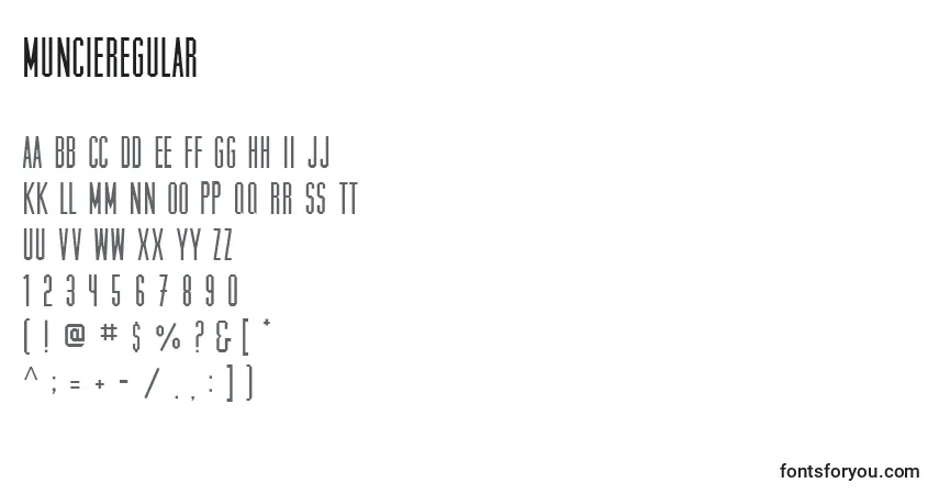 Muncieregular-fontti – aakkoset, numerot, erikoismerkit