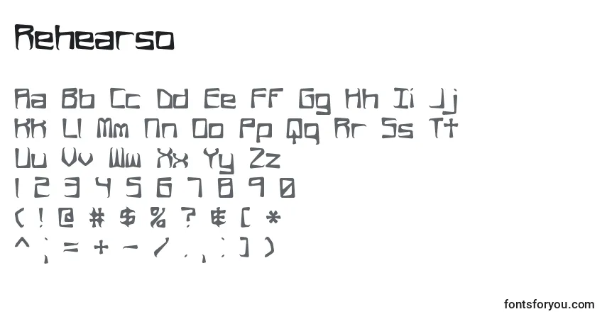 Czcionka Rehearso – alfabet, cyfry, specjalne znaki