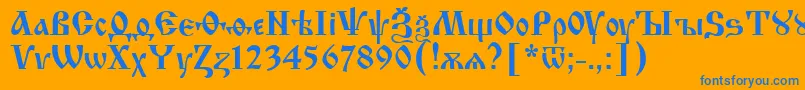 Izhitsa.Kz-Schriftart – Blaue Schriften auf orangefarbenem Hintergrund