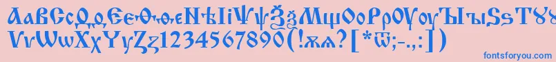 フォントIzhitsa.Kz – ピンクの背景に青い文字