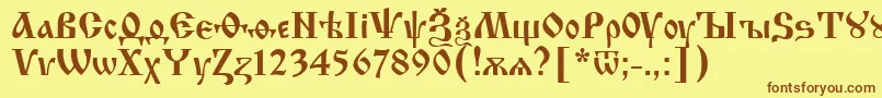 Izhitsa.Kz-Schriftart – Braune Schriften auf gelbem Hintergrund