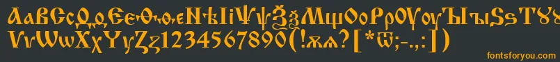 Izhitsa.Kz-Schriftart – Orangefarbene Schriften auf schwarzem Hintergrund
