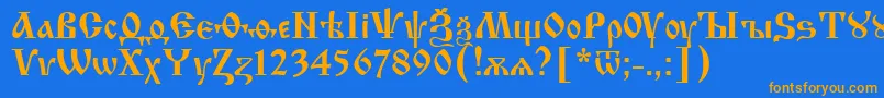 Izhitsa.Kz-Schriftart – Orangefarbene Schriften auf blauem Hintergrund