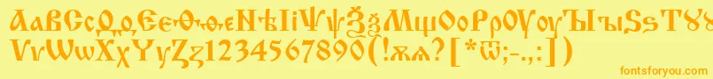 Izhitsa.Kz-Schriftart – Orangefarbene Schriften auf gelbem Hintergrund
