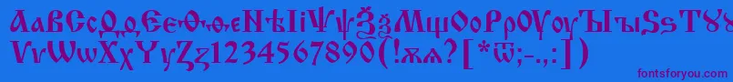 Izhitsa.Kz-Schriftart – Violette Schriften auf blauem Hintergrund