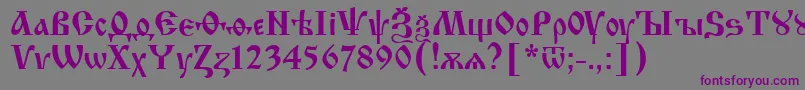 フォントIzhitsa.Kz – 紫色のフォント、灰色の背景