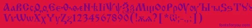 フォントIzhitsa.Kz – 赤い背景に紫のフォント
