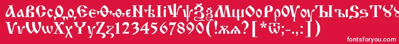 フォントIzhitsa.Kz – 赤い背景に白い文字