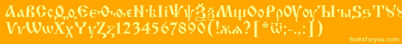 フォントIzhitsa.Kz – オレンジの背景に黄色の文字