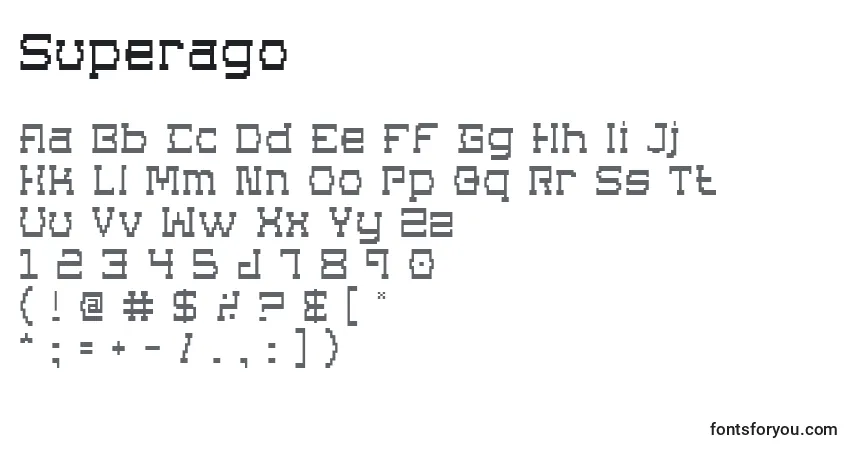 Schriftart Superago – Alphabet, Zahlen, spezielle Symbole