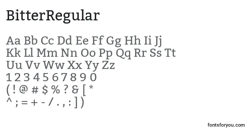 Czcionka BitterRegular – alfabet, cyfry, specjalne znaki