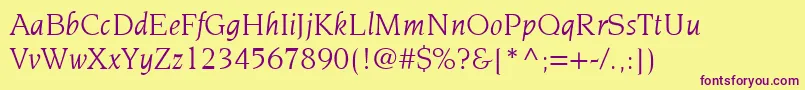 Fonte ItcNovareseLtBookItalic – fontes roxas em um fundo amarelo