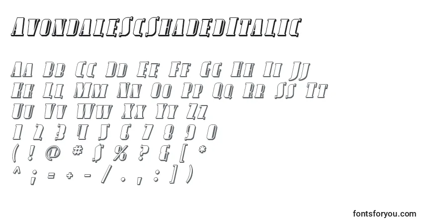 A fonte AvondaleScShadedItalic – alfabeto, números, caracteres especiais