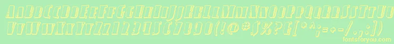 AvondaleScShadedItalicフォントについての詳細 フォントAvondaleScShadedItalic – 黄色の文字が緑の背景にあります