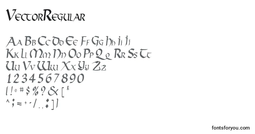 Czcionka VectorRegular – alfabet, cyfry, specjalne znaki