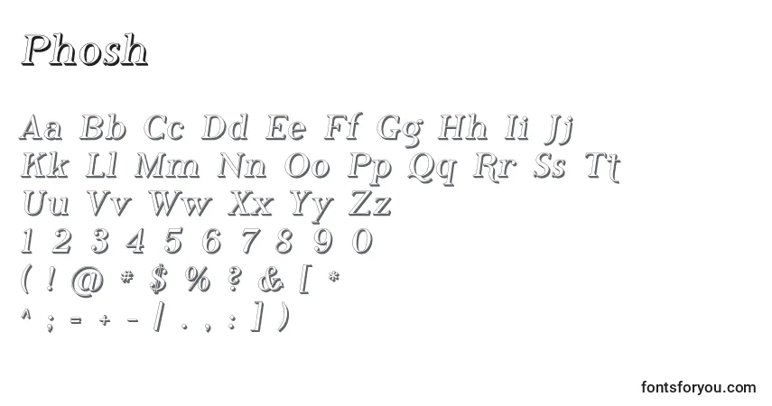 Schriftart Phosh – Alphabet, Zahlen, spezielle Symbole