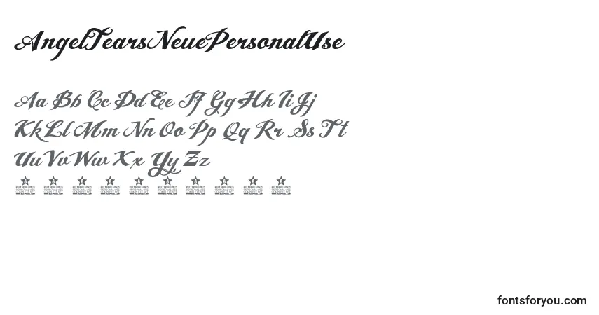 A fonte AngelTearsNeuePersonalUse – alfabeto, números, caracteres especiais