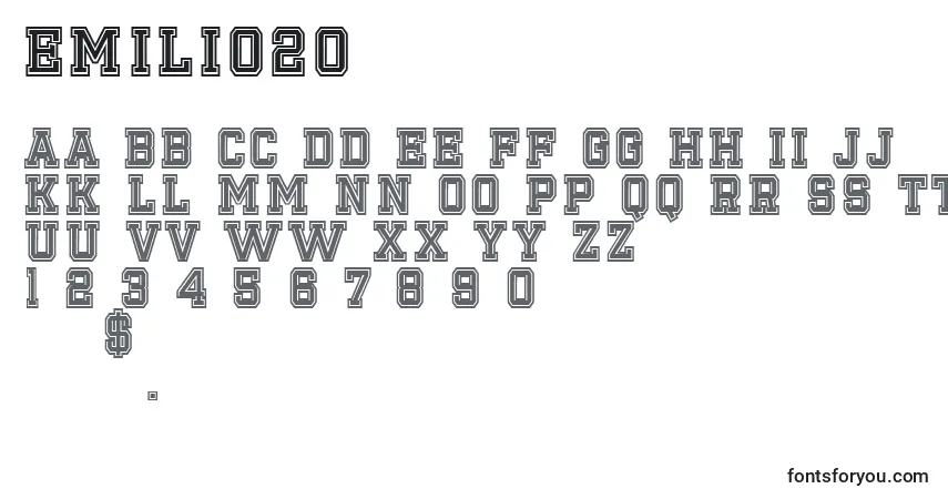 Schriftart Emilio20 – Alphabet, Zahlen, spezielle Symbole