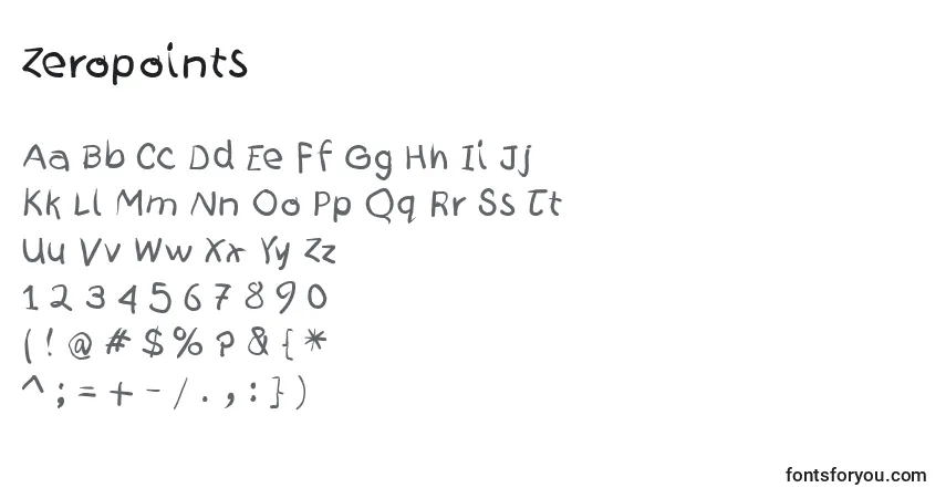 Schriftart Zeropoints – Alphabet, Zahlen, spezielle Symbole