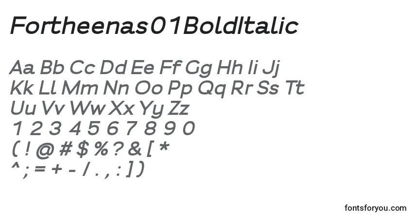 Шрифт Fortheenas01BoldItalic – алфавит, цифры, специальные символы
