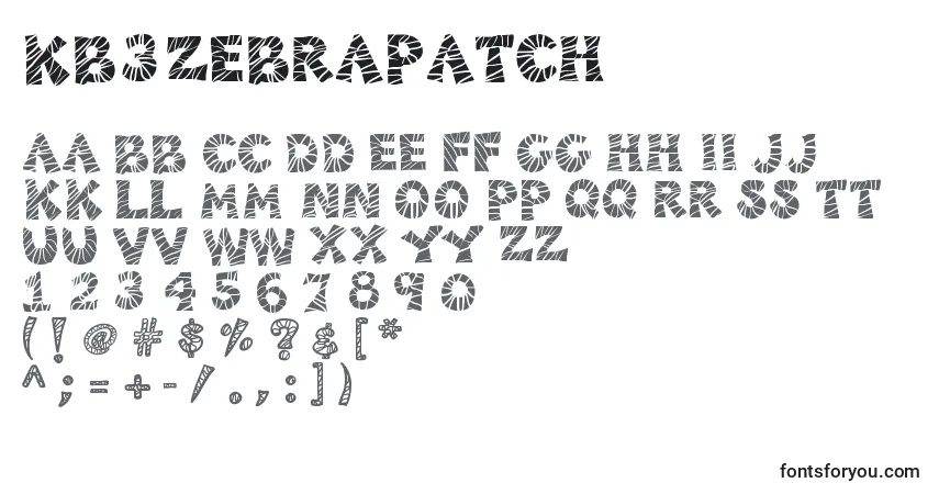Czcionka Kb3zebrapatch – alfabet, cyfry, specjalne znaki