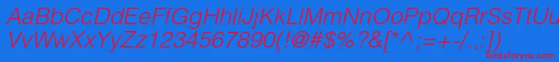 フォントHelioslightItalic – 赤い文字の青い背景