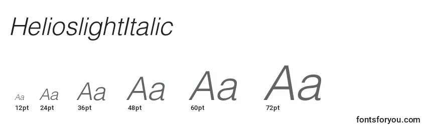 Размеры шрифта HelioslightItalic