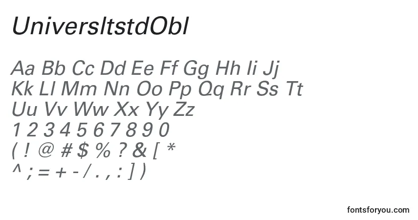 A fonte UniversltstdObl – alfabeto, números, caracteres especiais