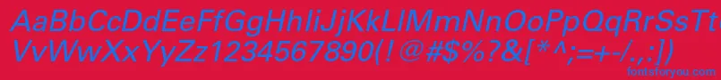 UniversltstdObl-Schriftart – Blaue Schriften auf rotem Hintergrund