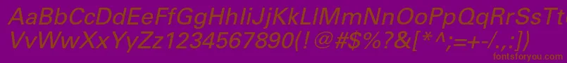 UniversltstdObl-Schriftart – Braune Schriften auf violettem Hintergrund