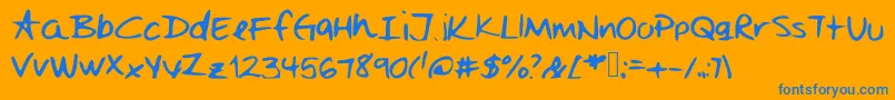 Mejorcito-Schriftart – Blaue Schriften auf orangefarbenem Hintergrund