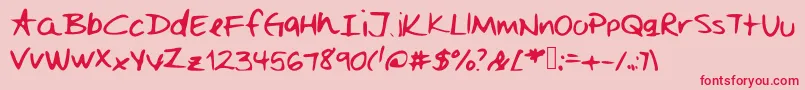 Mejorcito-Schriftart – Rote Schriften auf rosa Hintergrund