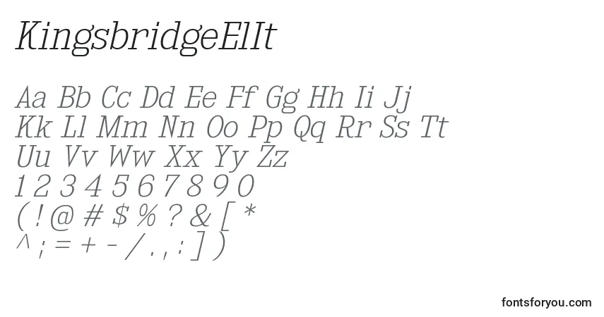 Czcionka KingsbridgeElIt – alfabet, cyfry, specjalne znaki