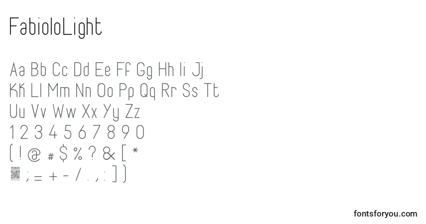 A fonte FabioloLight (79849) – alfabeto, números, caracteres especiais