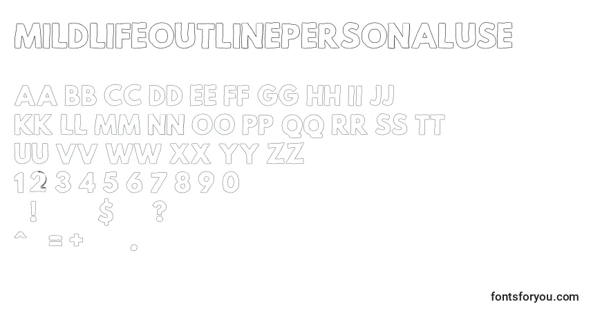 Шрифт MildLifeOutlinePersonalUse – алфавит, цифры, специальные символы