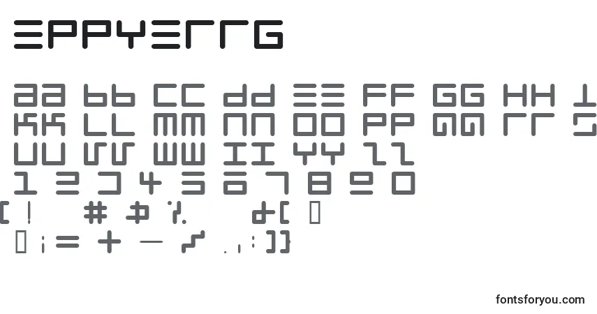 Czcionka Eppyerrg – alfabet, cyfry, specjalne znaki