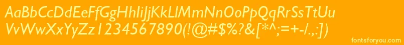 GillSansMtРљСѓСЂСЃРёРІ-fontti – keltaiset fontit oranssilla taustalla