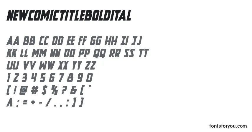 Шрифт Newcomictitleboldital – алфавит, цифры, специальные символы