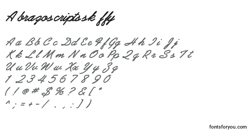 Шрифт Abrazoscriptssk ffy – алфавит, цифры, специальные символы