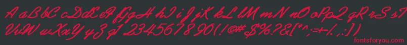 フォントAbrazoscriptssk ffy – 黒い背景に赤い文字