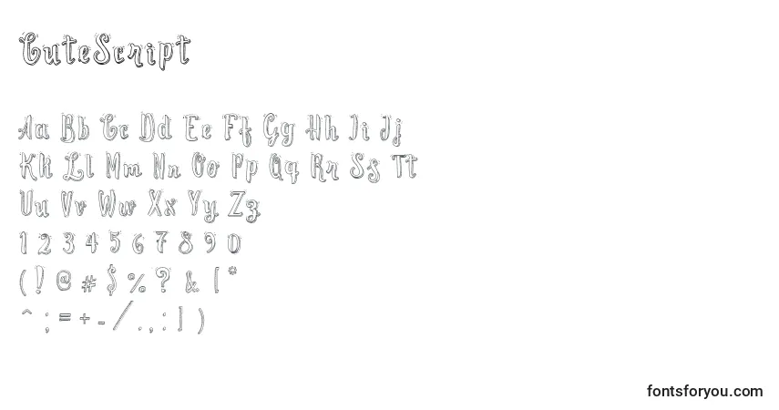 Czcionka CuteScript – alfabet, cyfry, specjalne znaki