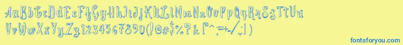 フォントCuteScript – 青い文字が黄色の背景にあります。